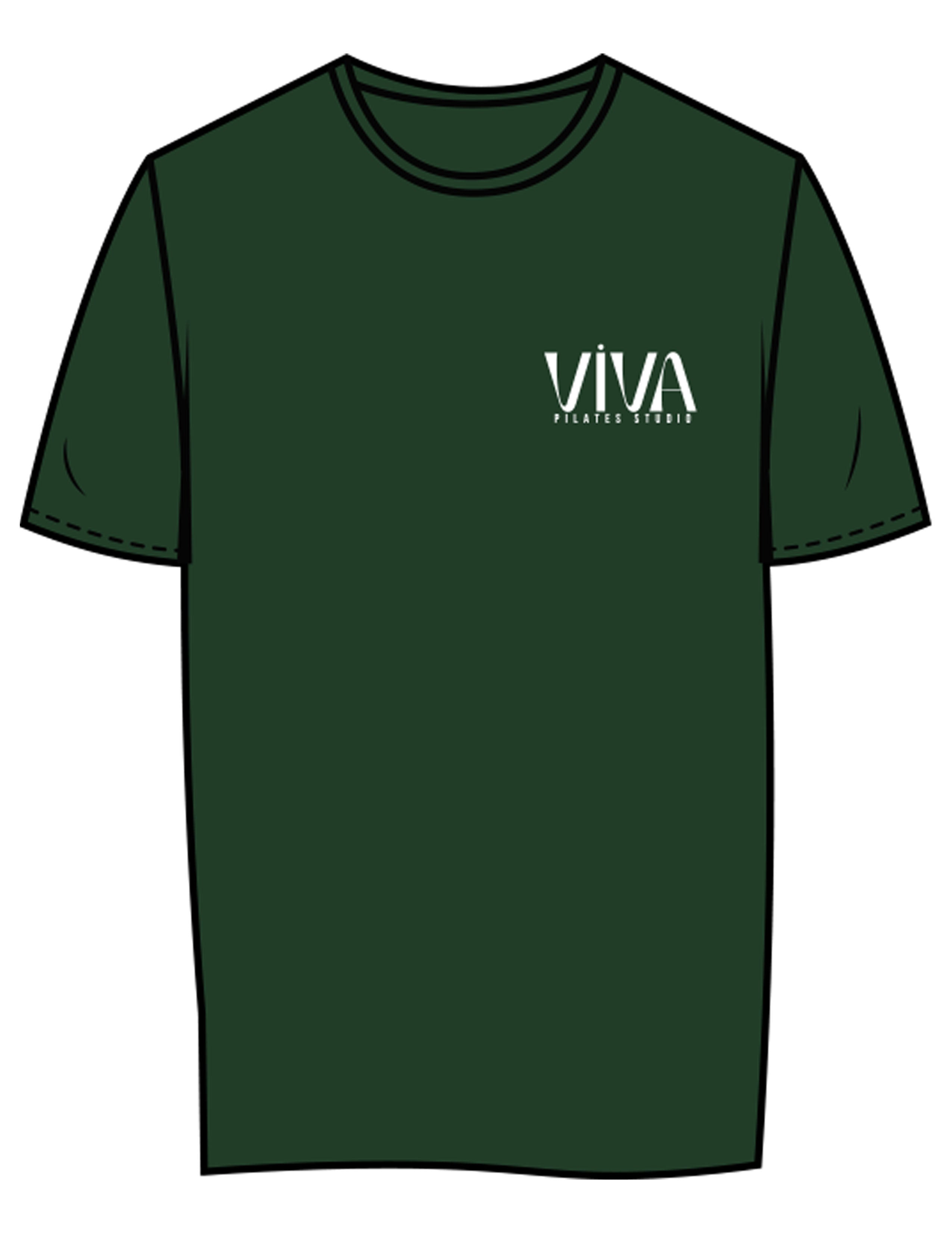 The Womens Tee - Forest - Viva Pilates - Left Chest Stacked - Printed - White