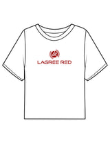 The Boxy Crop Tee - White - Lagree Red - Center Chest Stacked - Printed - Red
