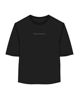 The Oversized Crop Tee - Black - Primarie Pilates - Center Chest & Back Stacked - Printed - Blue Gray
