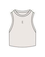 The Ribbed Crop Tank - Bone - Revolve Pilates - Center Chest "R" - Embroidered - Tone on Tone