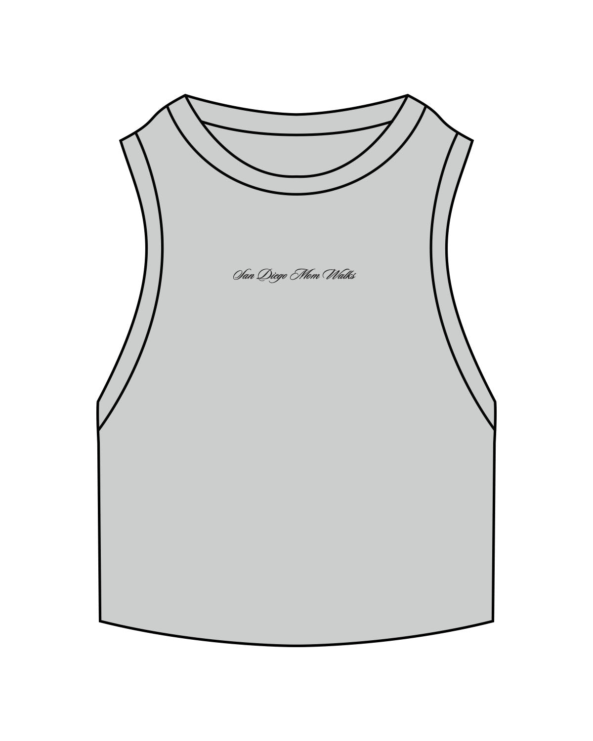 The Ribbed Crop Tank - Storm - SD Mom Walks - Center Chest " SAN DIEGO " - Embroidered - Black