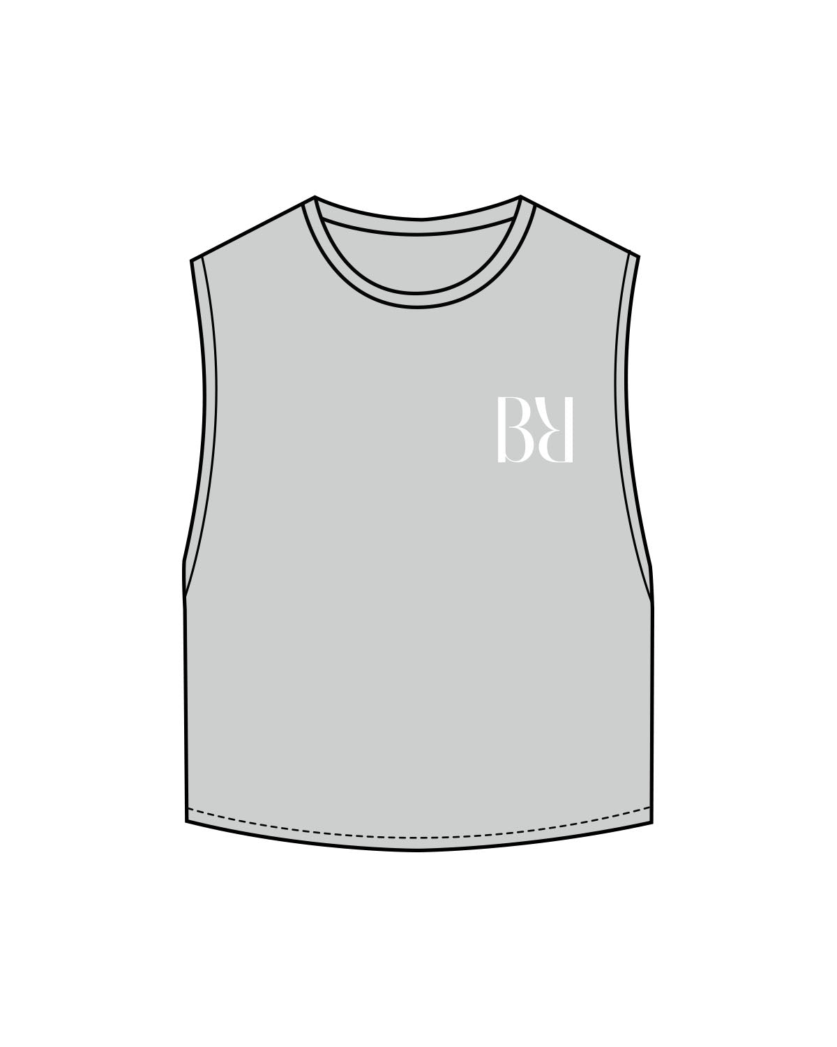 The Crop Muscle Tank - Storm - Barre Ripple - Left Chest & Back Neckline - Printed - White