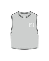 The Crop Muscle Tank - Storm - Barre Ripple - Left Chest & Back Neckline - Printed - White