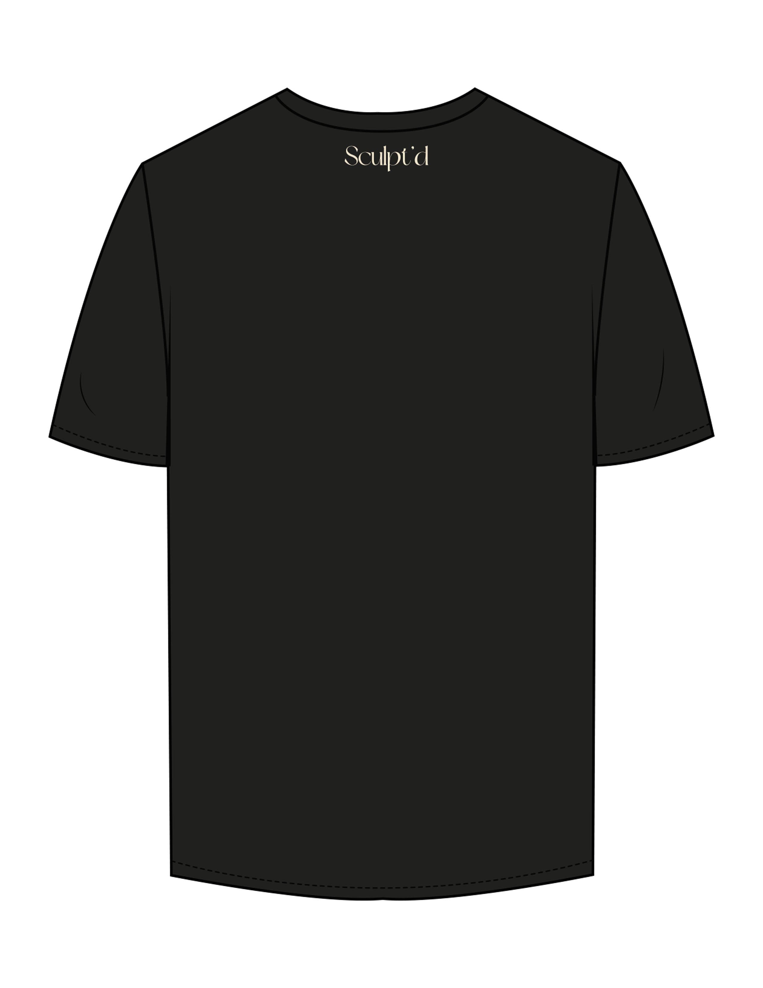The Mens Tee - Black - Sculpt'd Studios - Back Neckline - Printed - Cream