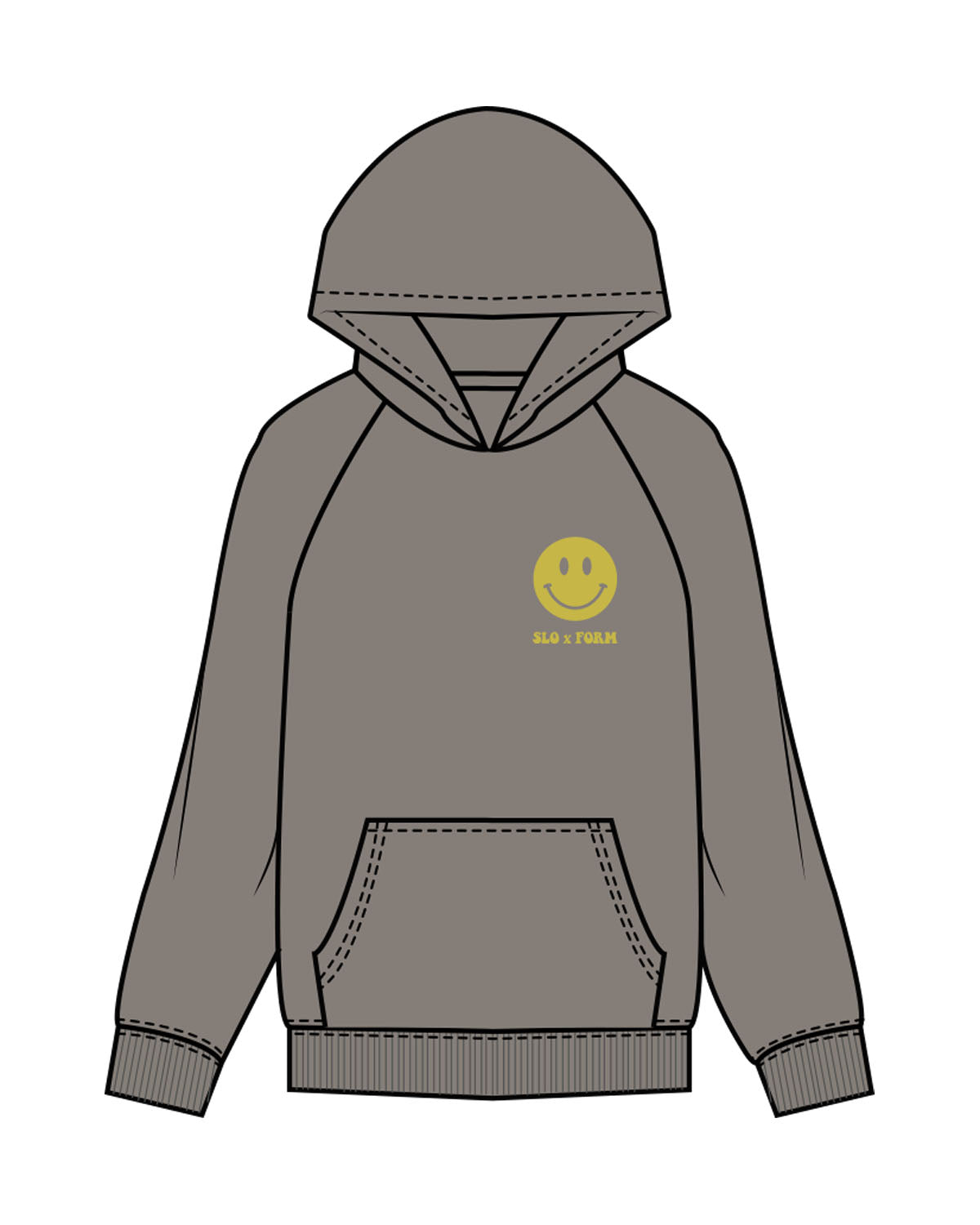 The Womens Hoodie - Washed Gray - Slo x Form - Left Chest & Back Stacked - Printed - Yellow Green