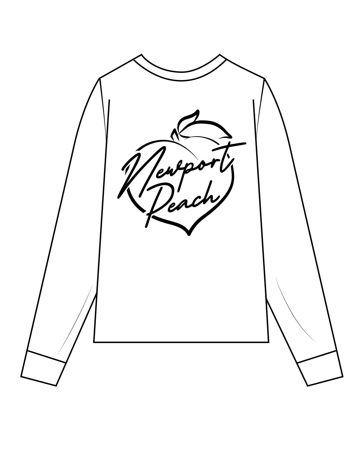 The Womens Oversized Long Sleeve - White - Newport Peach - Center Chest - Black