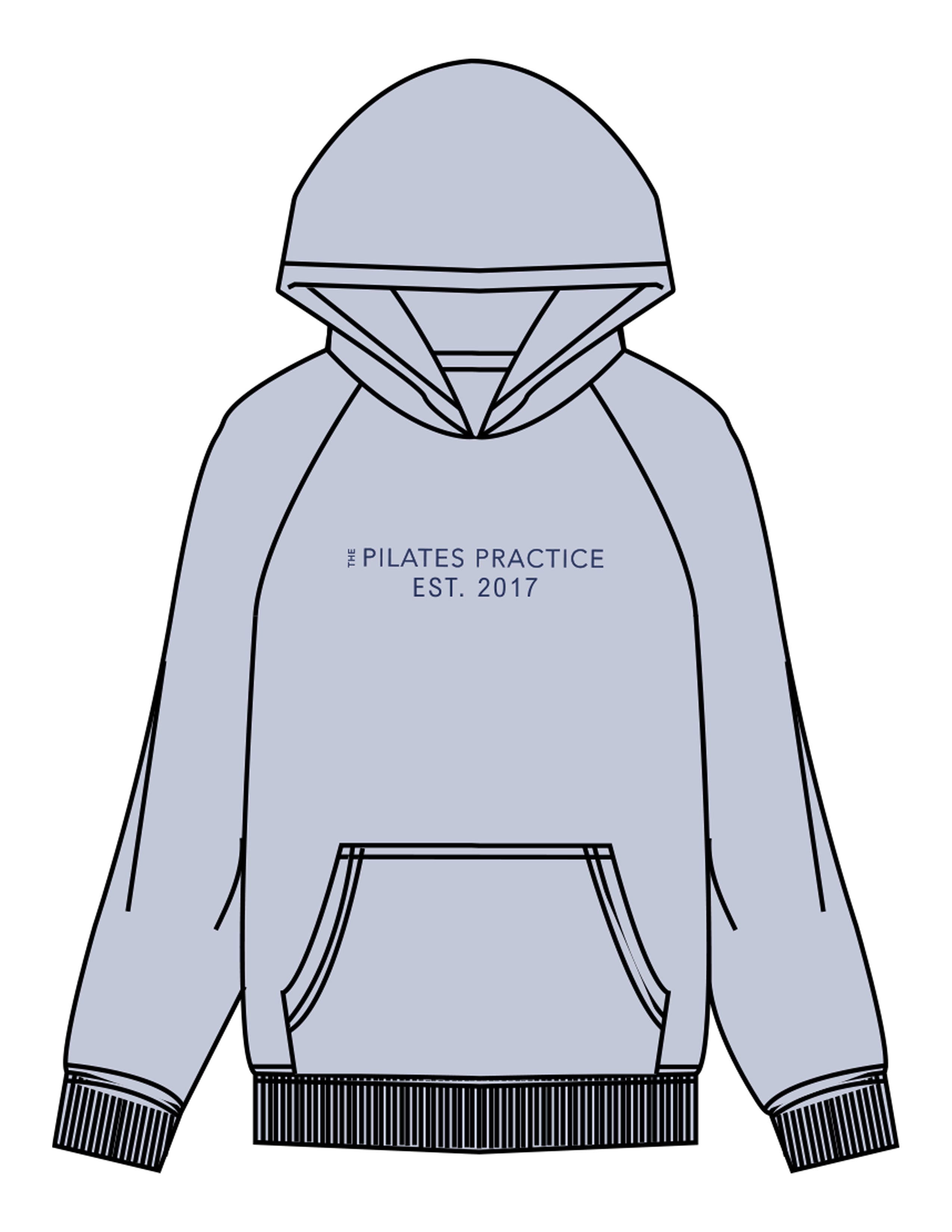 The Womens Hoodie - Powder - Pilates Practice - Center Chest Stacked - Printed - Blue