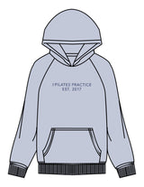 The Womens Hoodie - Powder - Pilates Practice - Center Chest Stacked - Printed - Blue