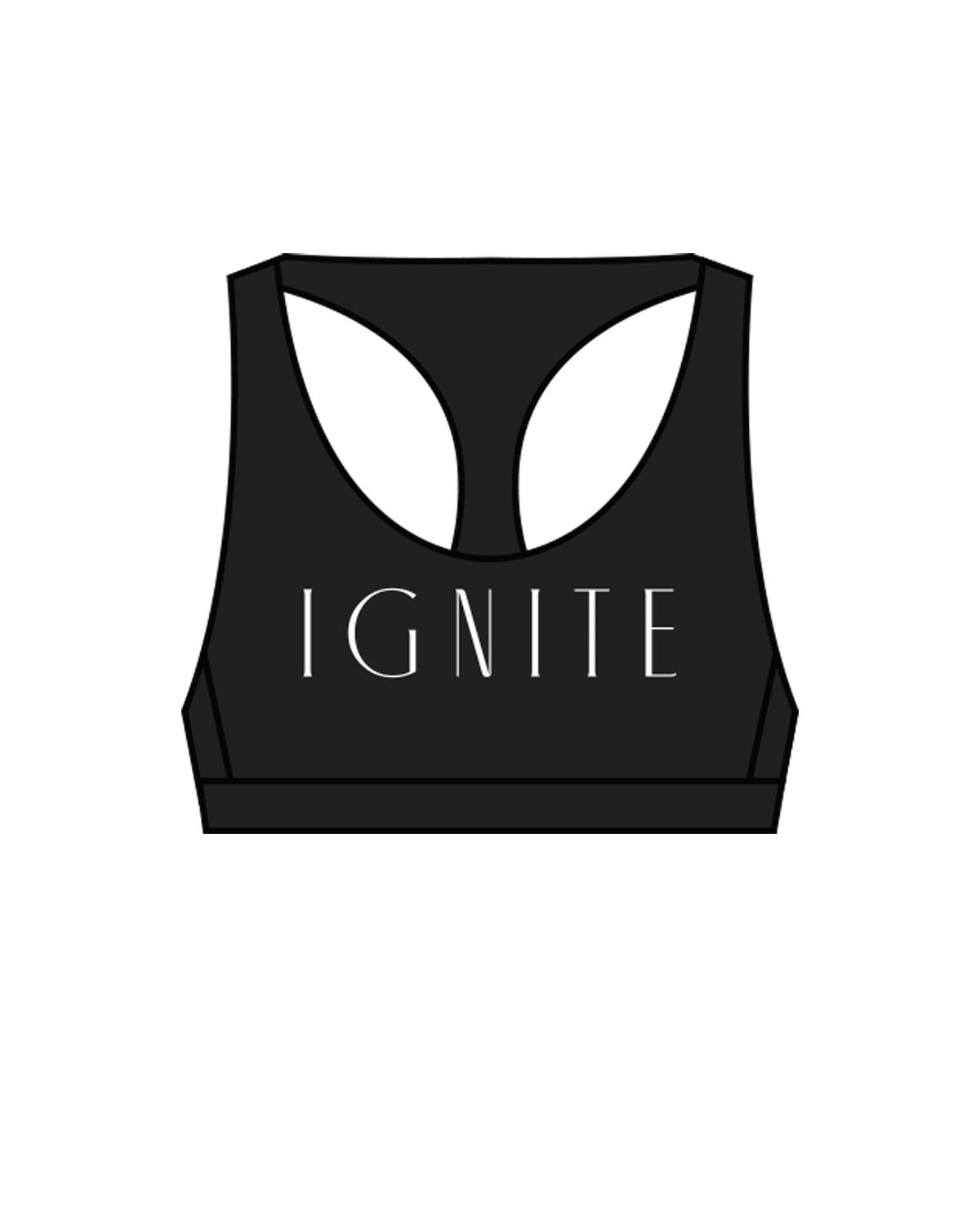 The Racer Bra - Black - Ignite Barre & Fitness - Center Chest & Center Back - White