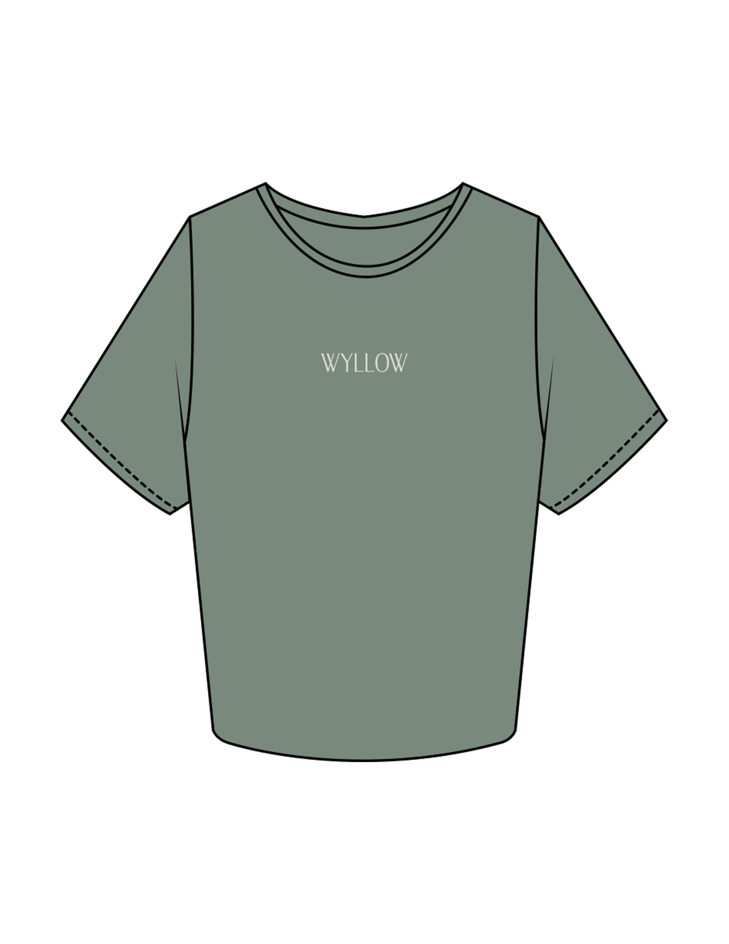 The Crop Tee - Sage - Wyllow Physical Therapy - Center Chest & Back Stacked - Printed - Full Color