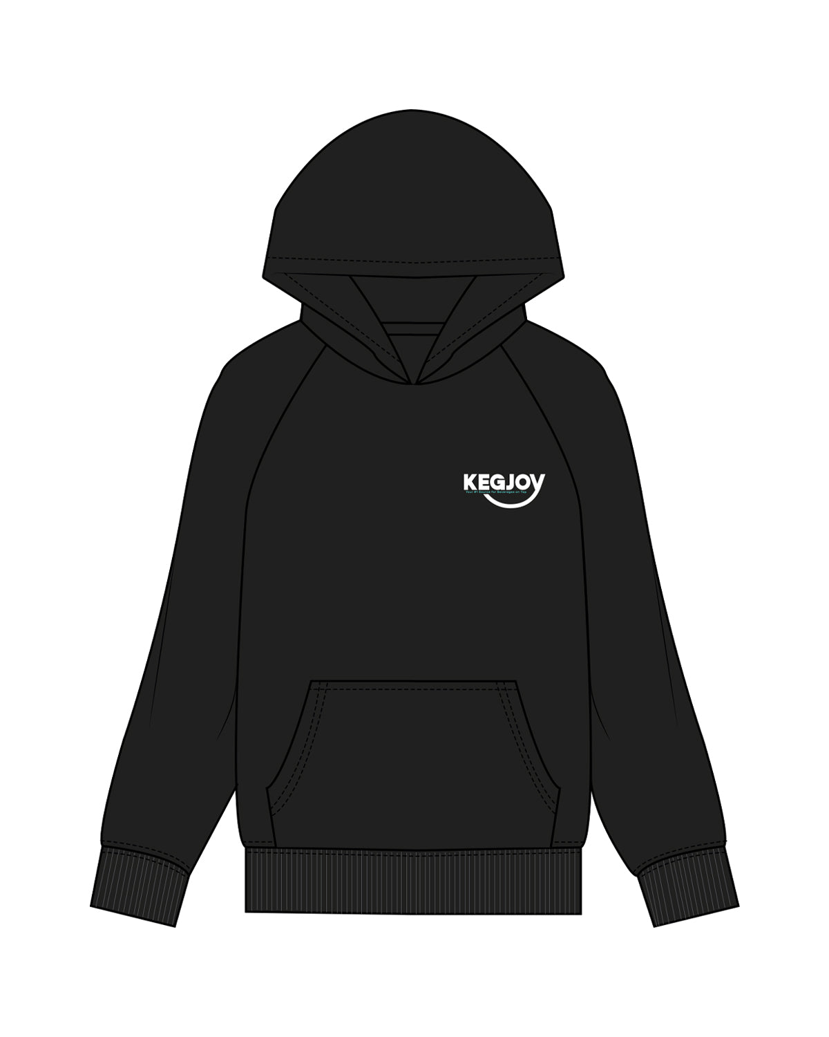 The Womens Hoodie - Black - Kegjoy - Left Chest & Back Stacked - Full Color