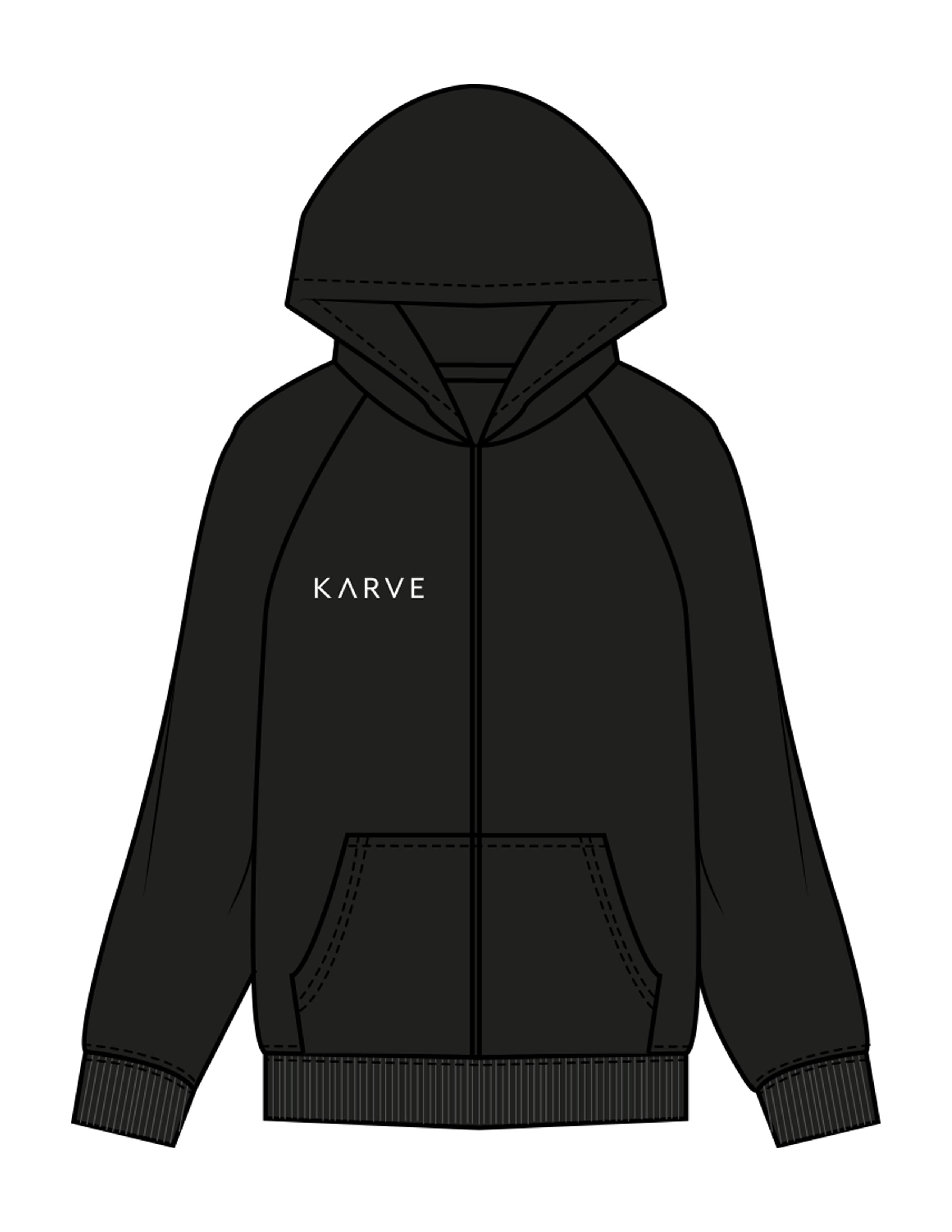 The Womens Zip Hoodie - Black - Karve - Right Chest & Back Image - Printed - White