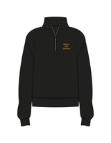 The Womens 1/4 Zip - Black - Megafit House - Left Chest Stacked & Back Image - Printed - Gold