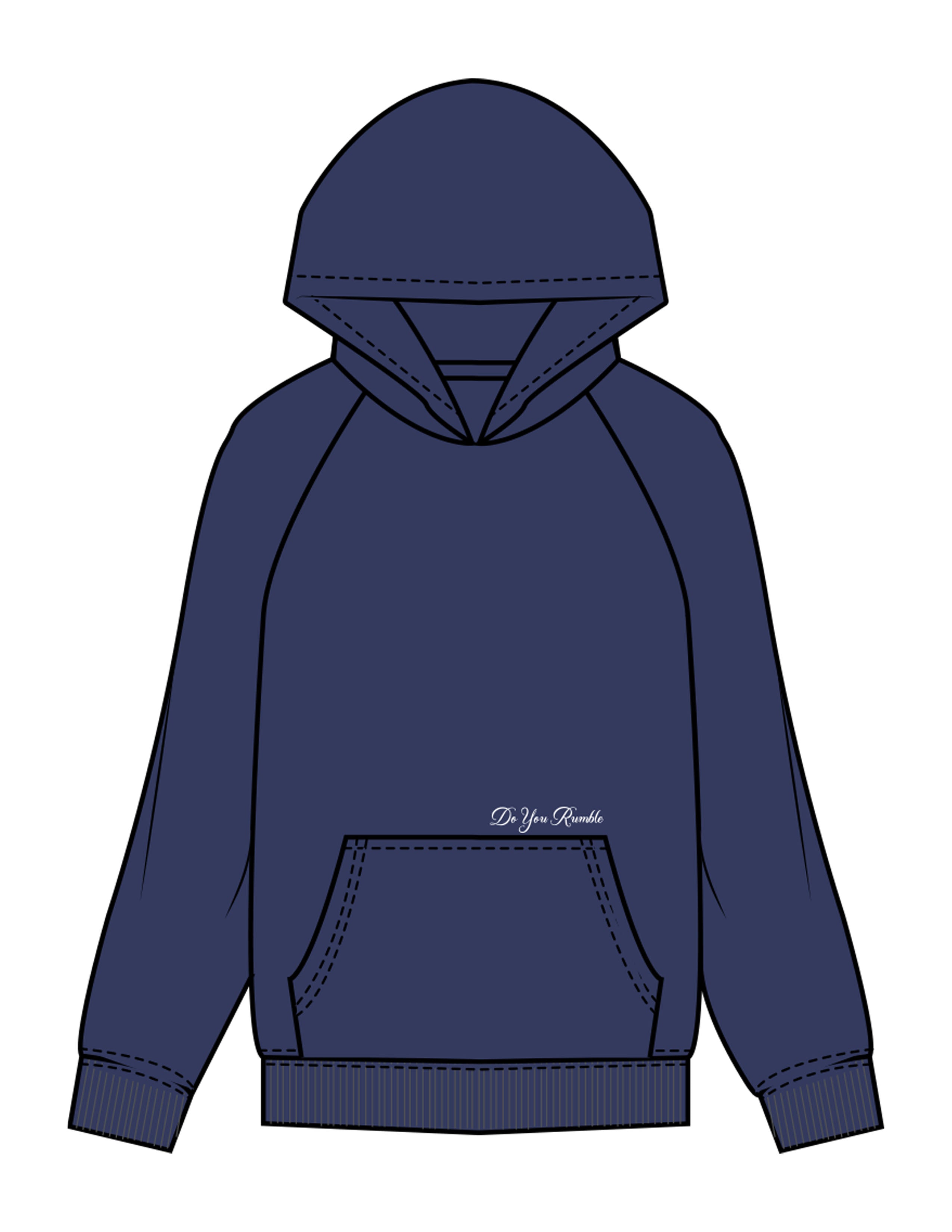 The Mens Hoodie - Cobalt - Rumble - Front Upper Pocket - Embroidered - White