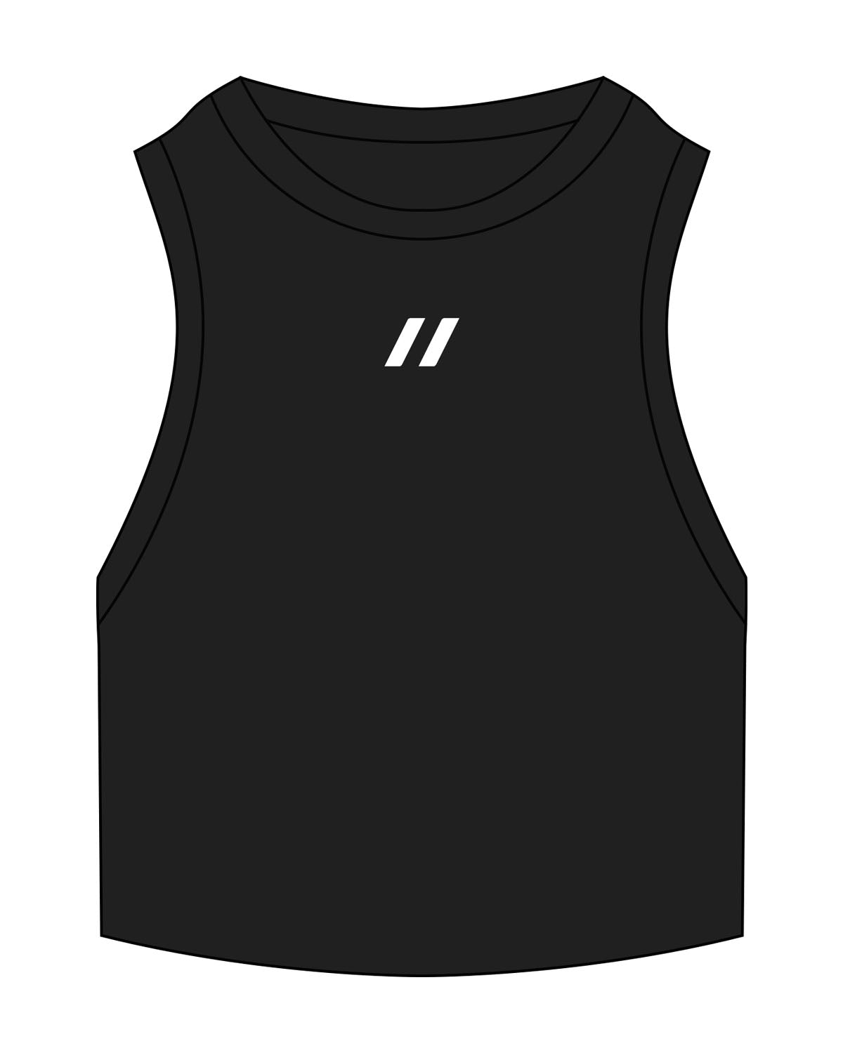 The Ribbed Crop Tank - Black - Hustl Athletic - Center Chest - Embroidered - White
