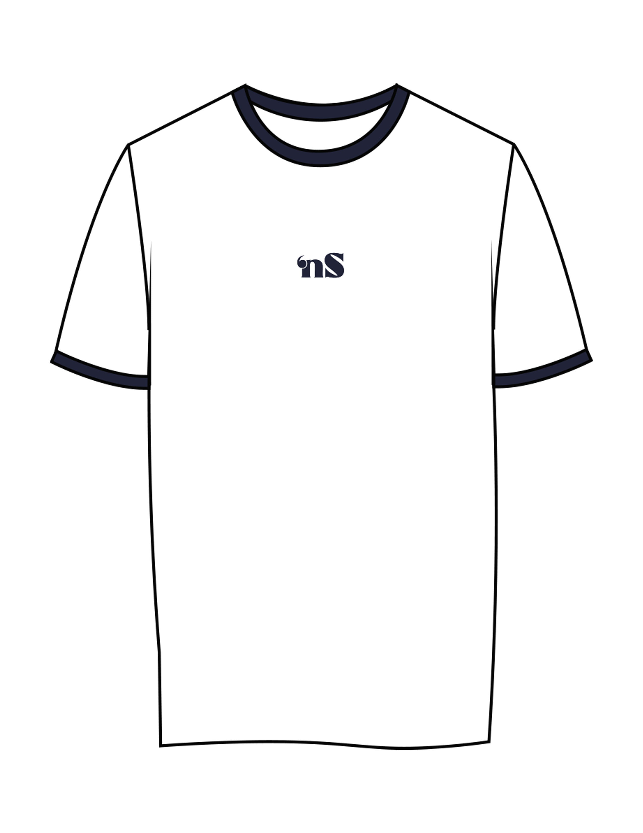 The Womens Ringer Tee - White / Navy - NSpiers - Center Chest - Embroidered - Navy
