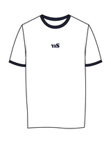 The Womens Ringer Tee - White / Navy - NSpiers - Center Chest - Embroidered - Navy