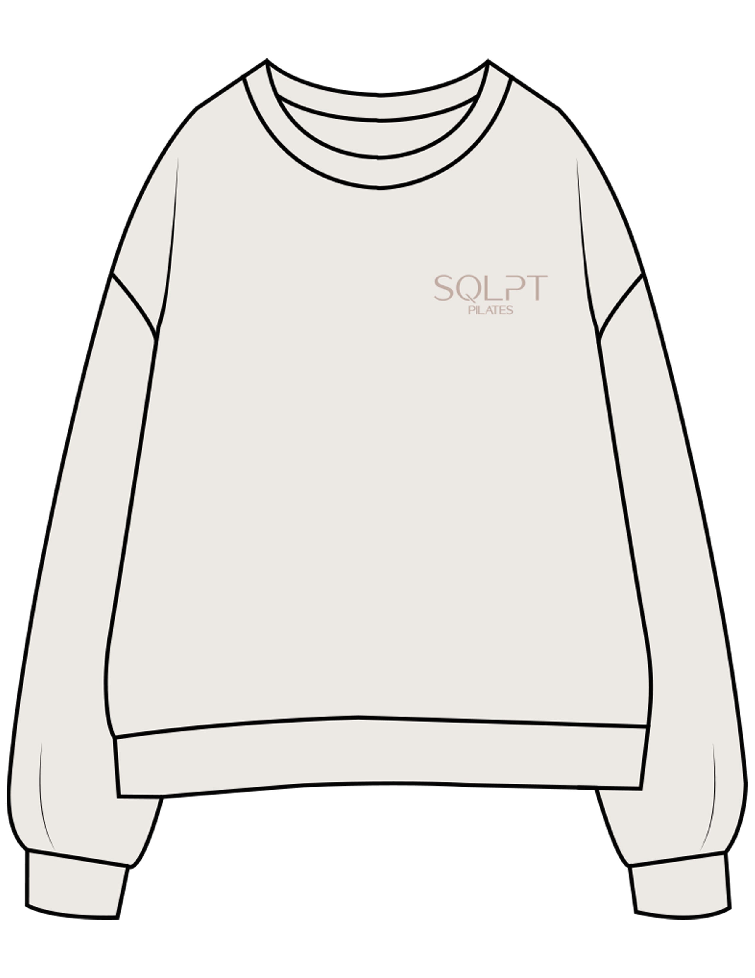 The Womens Crewneck - Bone - SQLPT Pilates - Left Chest Embroidered Tone on Tone & Back Stacked Printed White