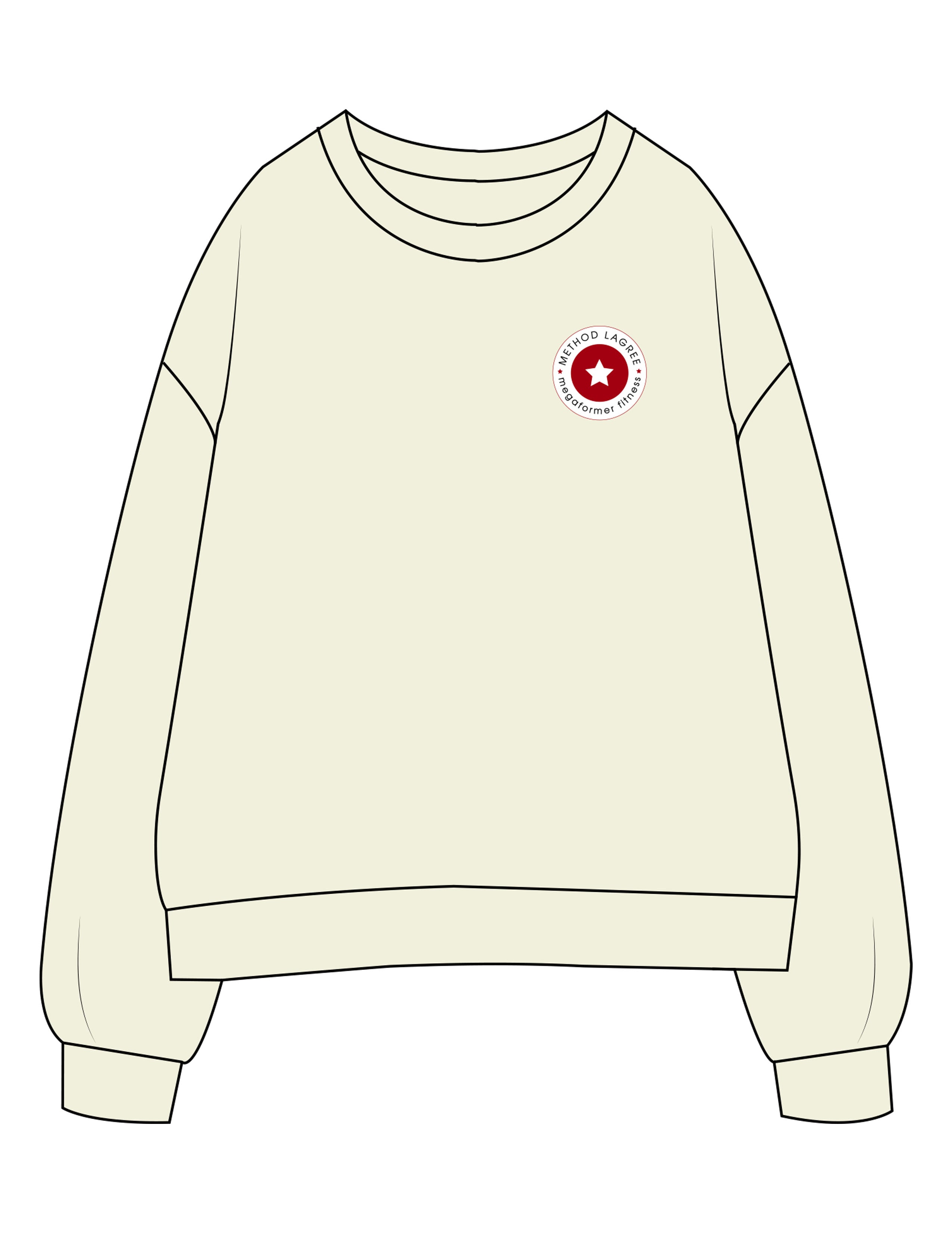 The Womens Crewneck - Butter - Method Lagree - Left Chest Embroidered Full Color - Center Back Printed Red