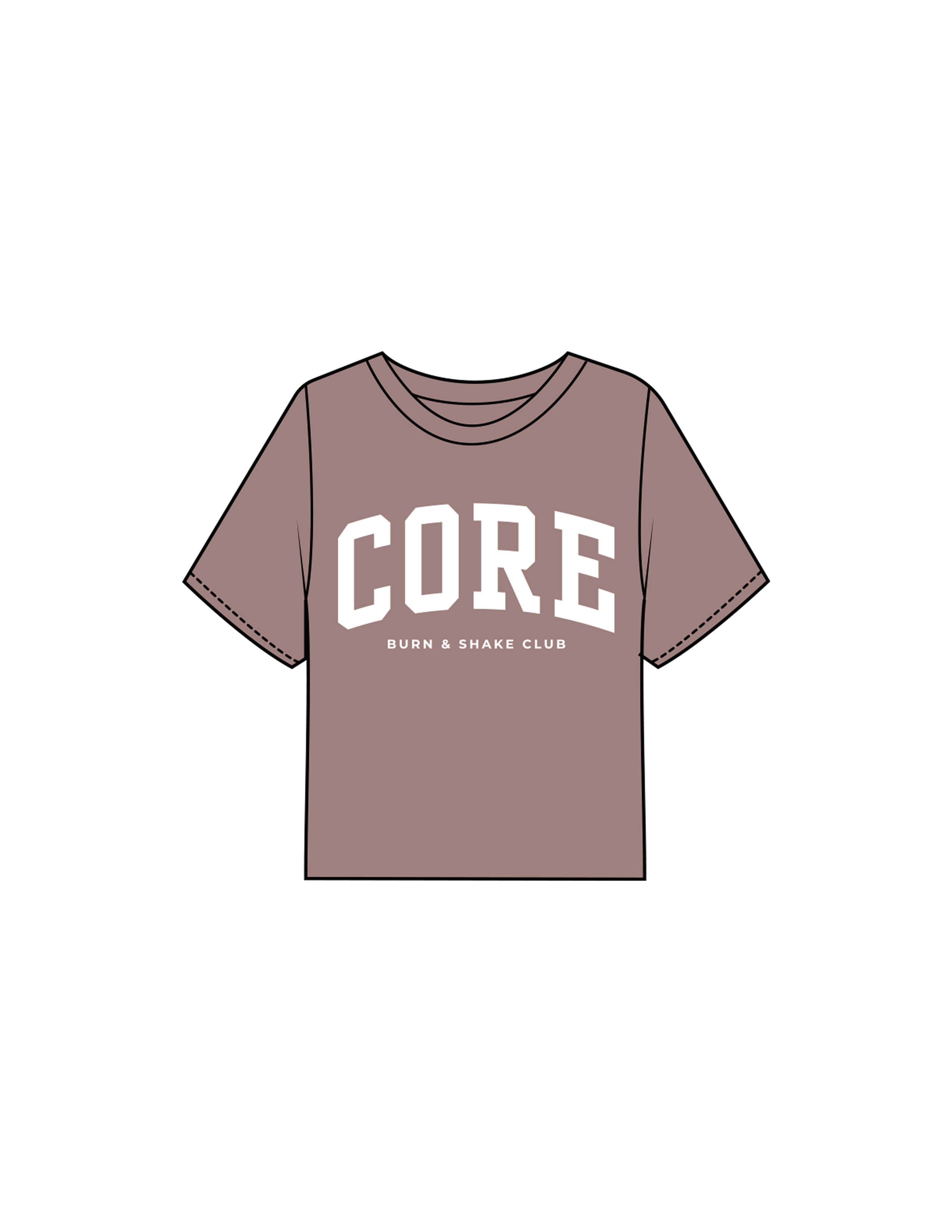 The Boxy Crop Tee - Mauve - Core Precision - Center Chest Stacked - Printed - White