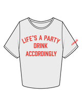 The Crop Tee - Off White - Mingle Mocktails - Center Chest Stacked & Left Sleeve - Printed - Red