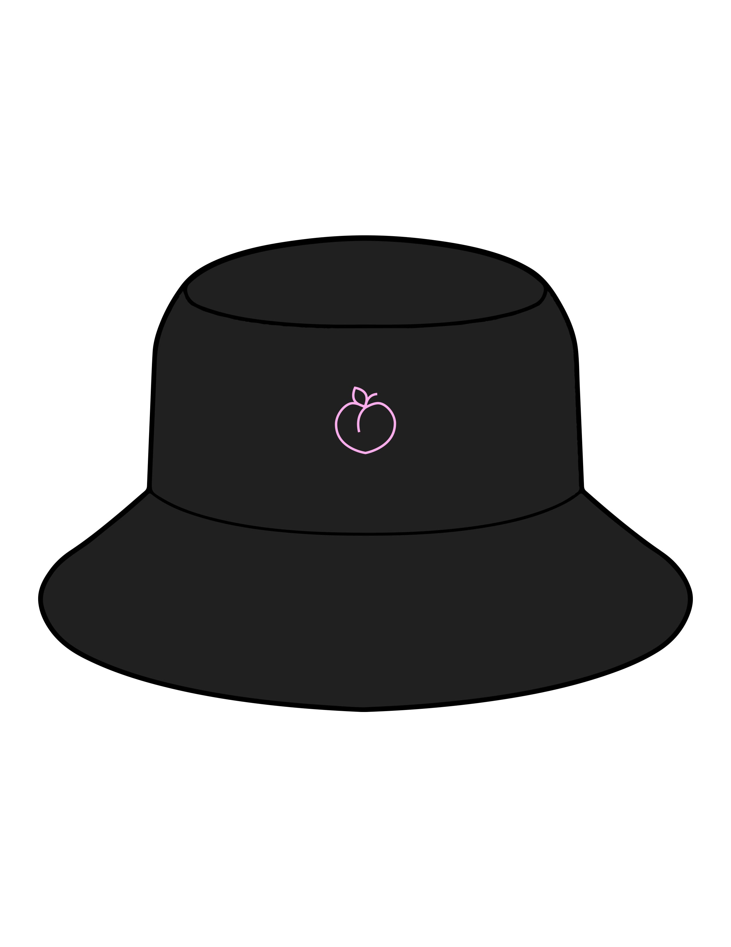 The Bucket Hat - Black - Peachy Glow - Center Crown - Embroidered - Pink