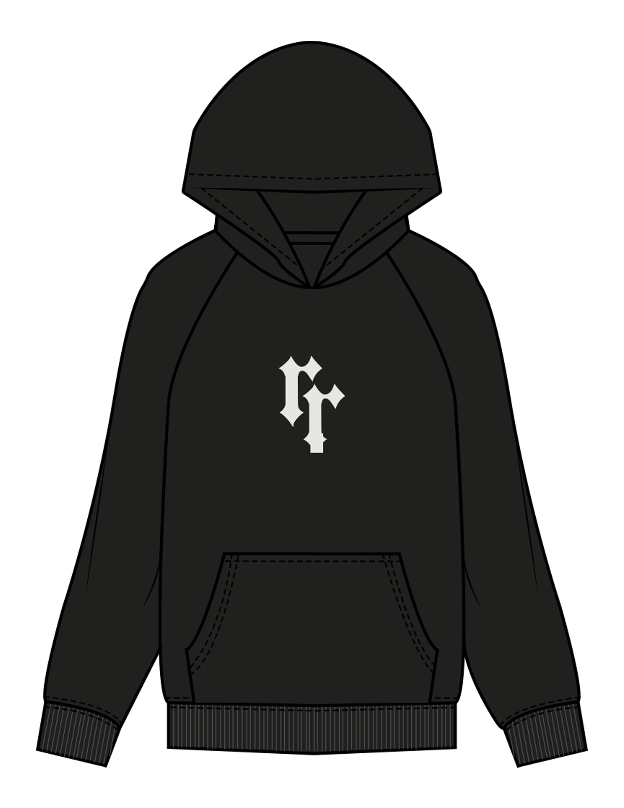 The Womens Hoodie - Black - Ember Riot - Center Chest - Printed - Off White