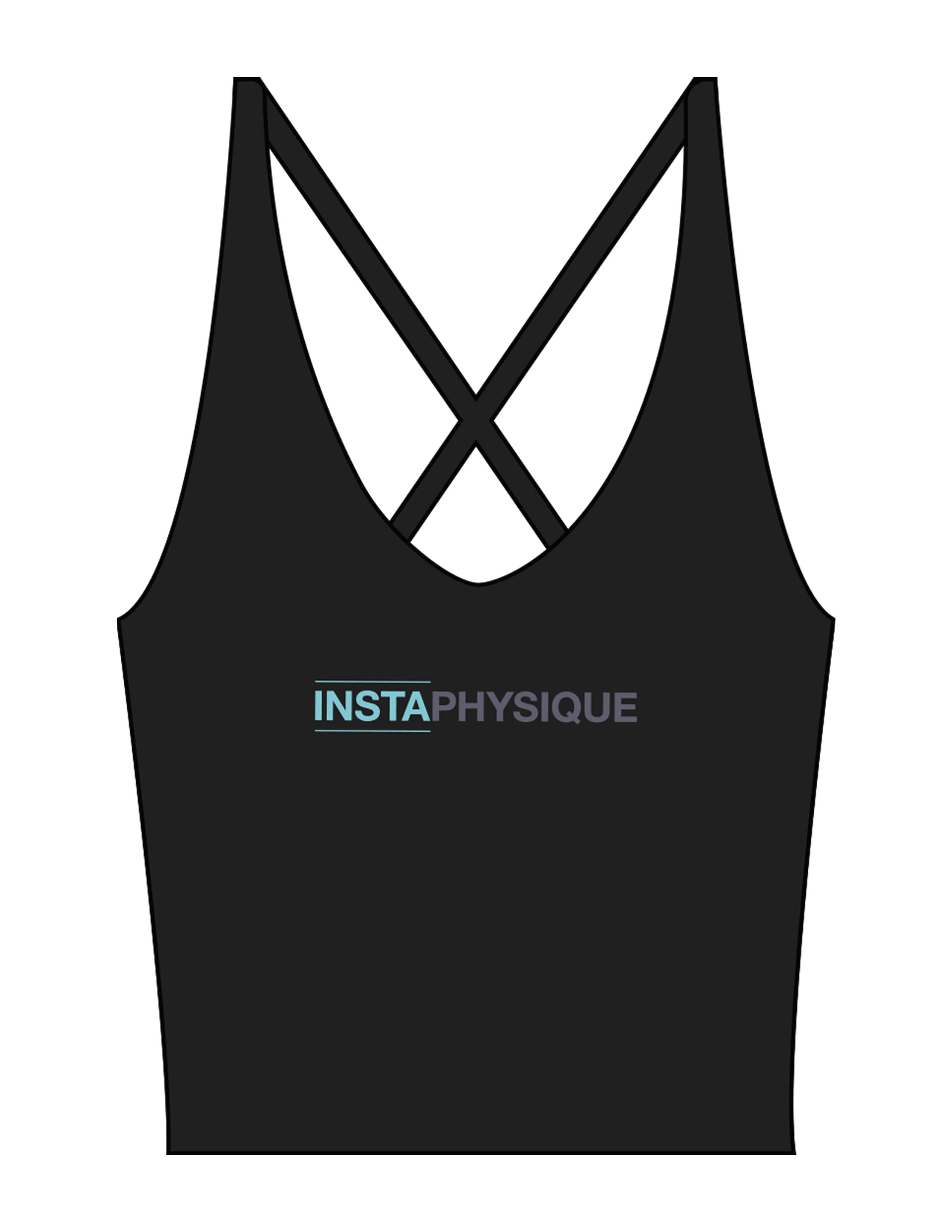 The Sporty Strappy Tank - Black - Instaphysiques - Center Chest - Printed - Full Color