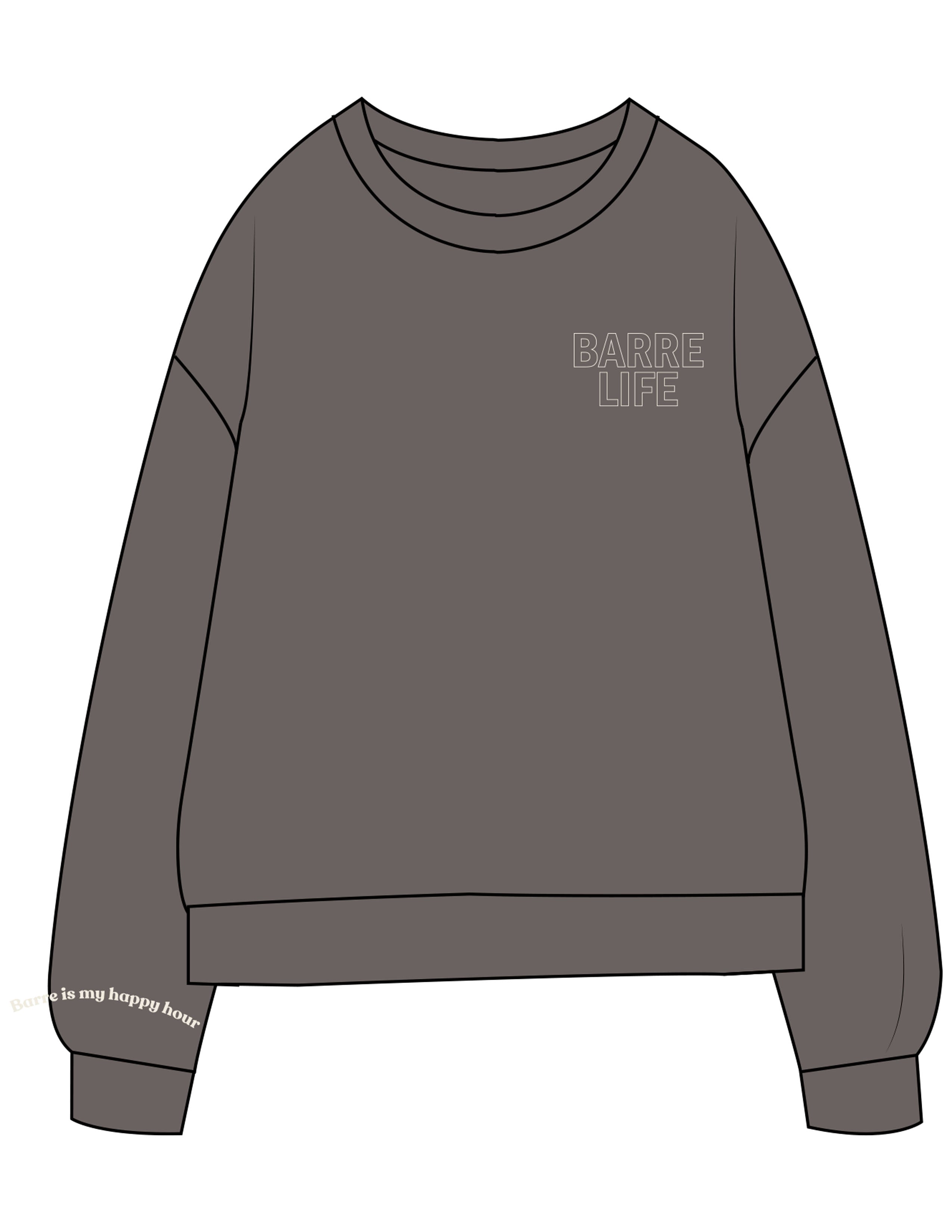 The Midweight Unisex Crewneck - Washed Black - Barre Life - Left Chest & Right Sleeve - Printed - Off White