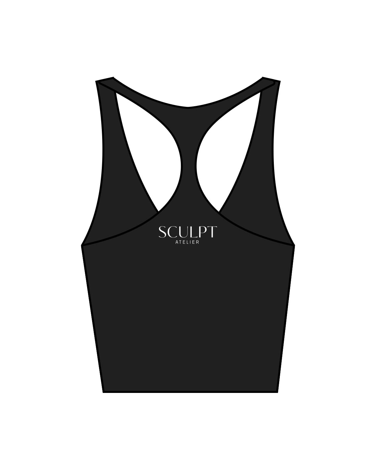 The Racer Tank - Black - Sculpt Atelier - Center Back Stacked - Printed - White