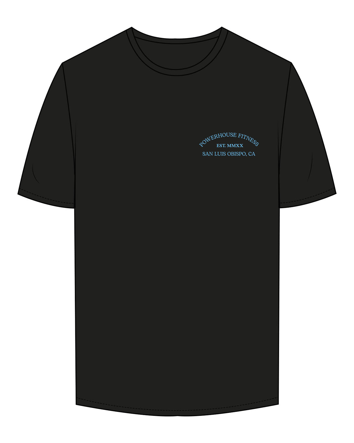 The Mens Tee - Black - Powerhouse Fitness - Left Chest Stacked - Printed - Full Color