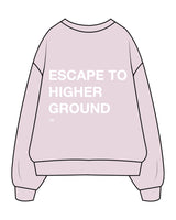 The Womens Crewneck - Orchid - Higher Ground - Center Chest & Back Stacked - White