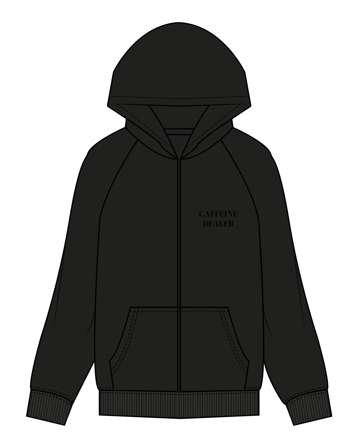 The Mens Zip Hoodie - Black - Bean Head - Left Chest Stacked - Embroidered - Tone on Tone