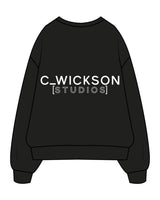 The Mens Crewneck - Black - C Wickson - Center Chest & Center Back Stacked - Printed - White