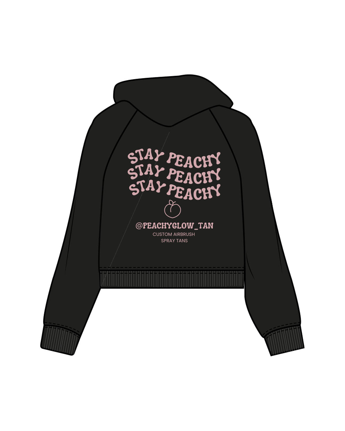 The Womens Lightweight Cropped Hoodie - Black - Peachy Glow - Left Chest & Back Stacked - Printed - Light Pink