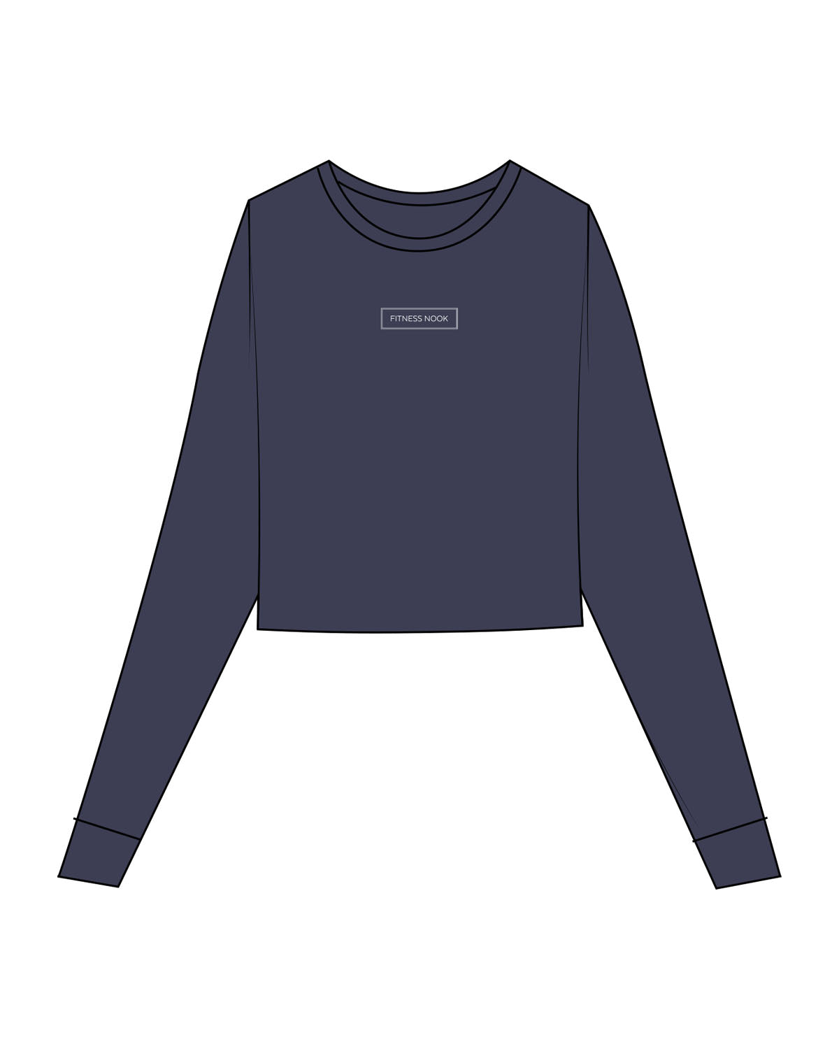 The Micro Rib Crop Long Sleeve - Navy - Fitness Nook - Center Chest - Printed - Full Color