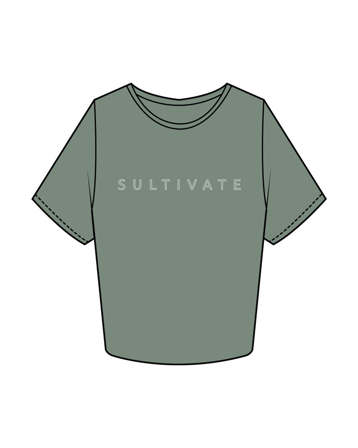 The Crop Tee - Sage - Sultivate - Center Chest & Center Back Logo - Printed - White