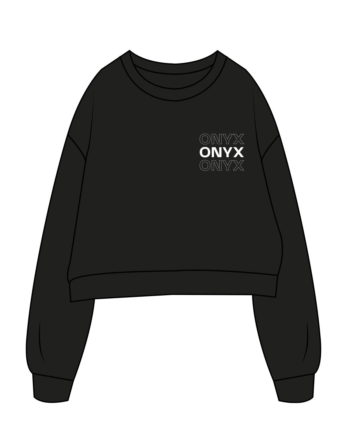 The Oversized Crop - Black - Onyx Fit - Left Chest Stacked - Bone