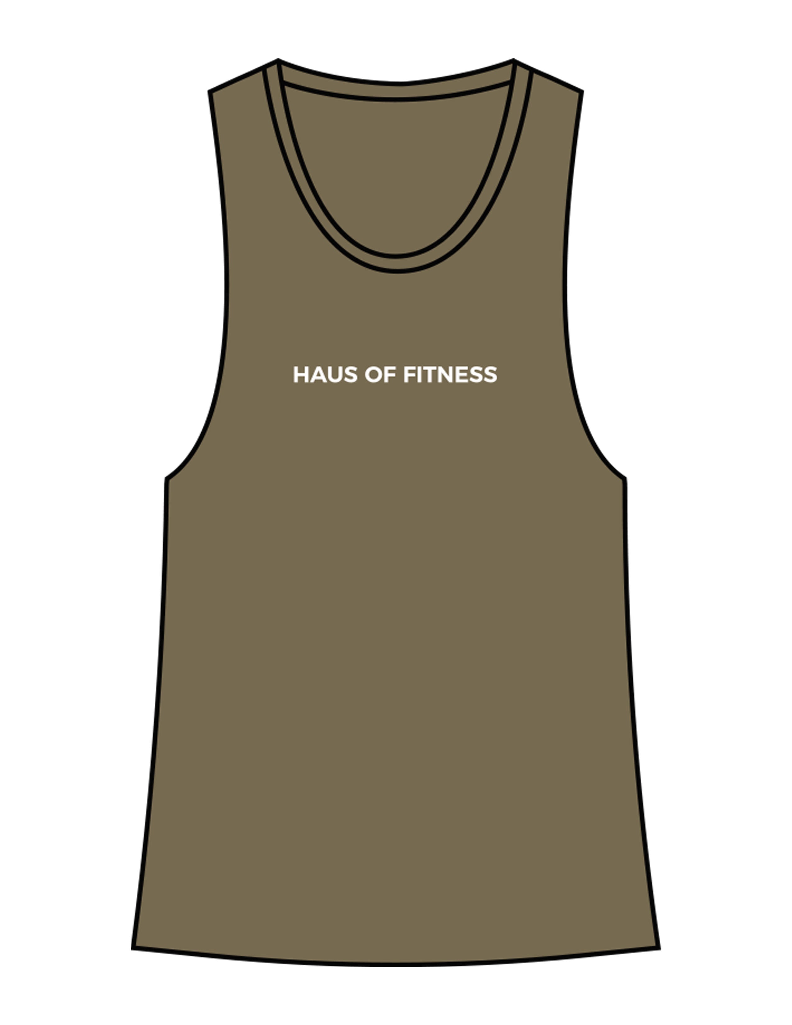 The Crop Muscle Racerback - Heather Olive - Haus of Fitness - Center Chest - Printed - White