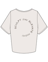 The Crop Tee - Bone - Core Ritual - Left Chest Stacked & Back Round - Printed - Taupe
