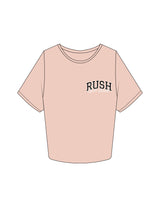 The Crop Tee - Pale Pink - Rush Cycle Studio- Left Chest Stacked - Printed - Full Color