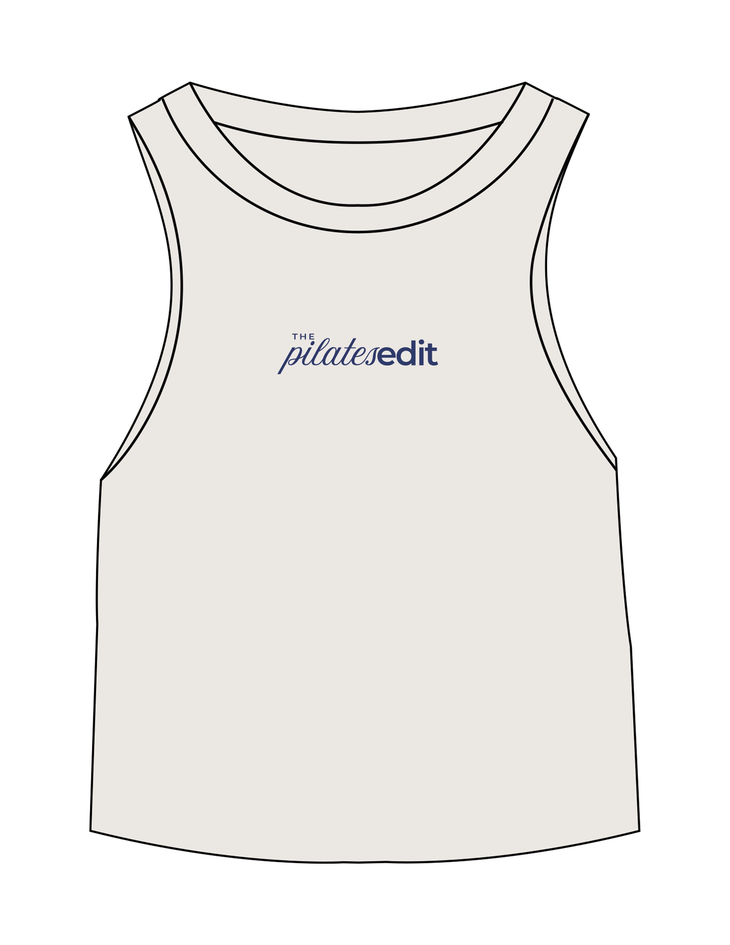 The Micro Rib Racer Crop - Natural - The Pilates Edit - Center Chest - Printed - Navy
