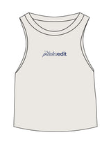 The Micro Rib Racer Crop - Natural - The Pilates Edit - Center Chest - Printed - Navy