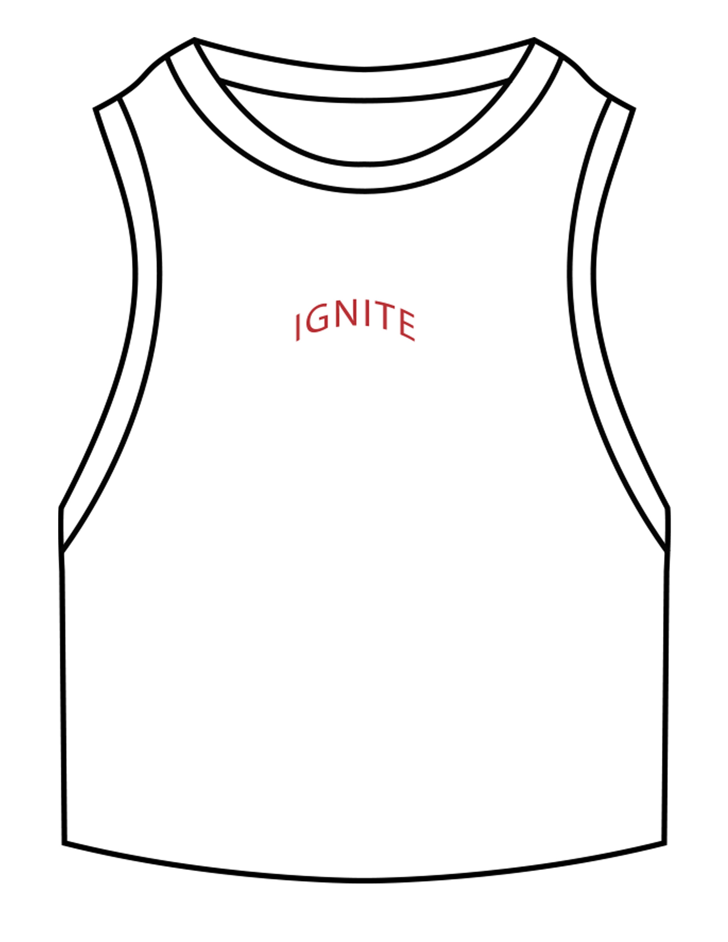 The Ribbed Crop Tank - White - Ignite Barre & Fitness - Center Chest Arc - EMB - Red