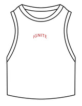 The Ribbed Crop Tank - White - Ignite Barre & Fitness - Center Chest Arc - EMB - Red