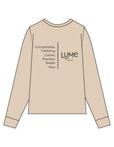 The Mens Heavyweight Long Sleeve - Washed Khaki - Lume Pilates - Left Chest Oval & Back Stacked - Printed - Charcoal