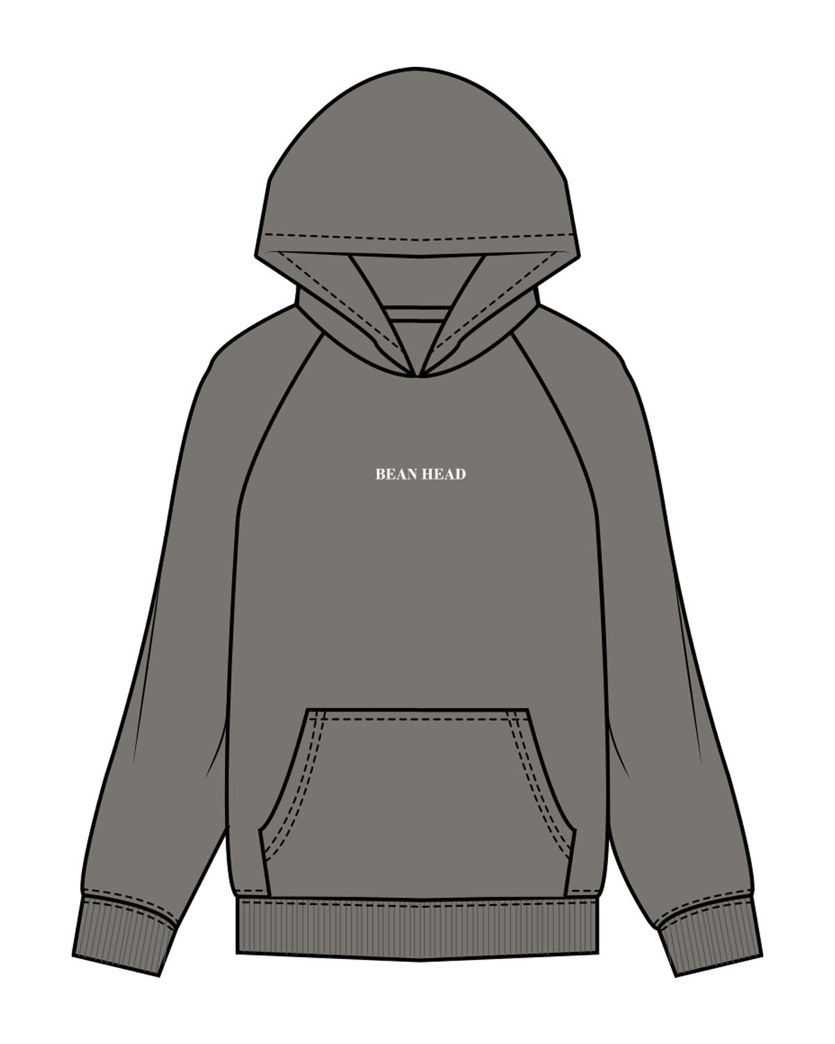The Mens Hoodie - Washed Gray - Bean Head - Center Chest - Embroidered - White