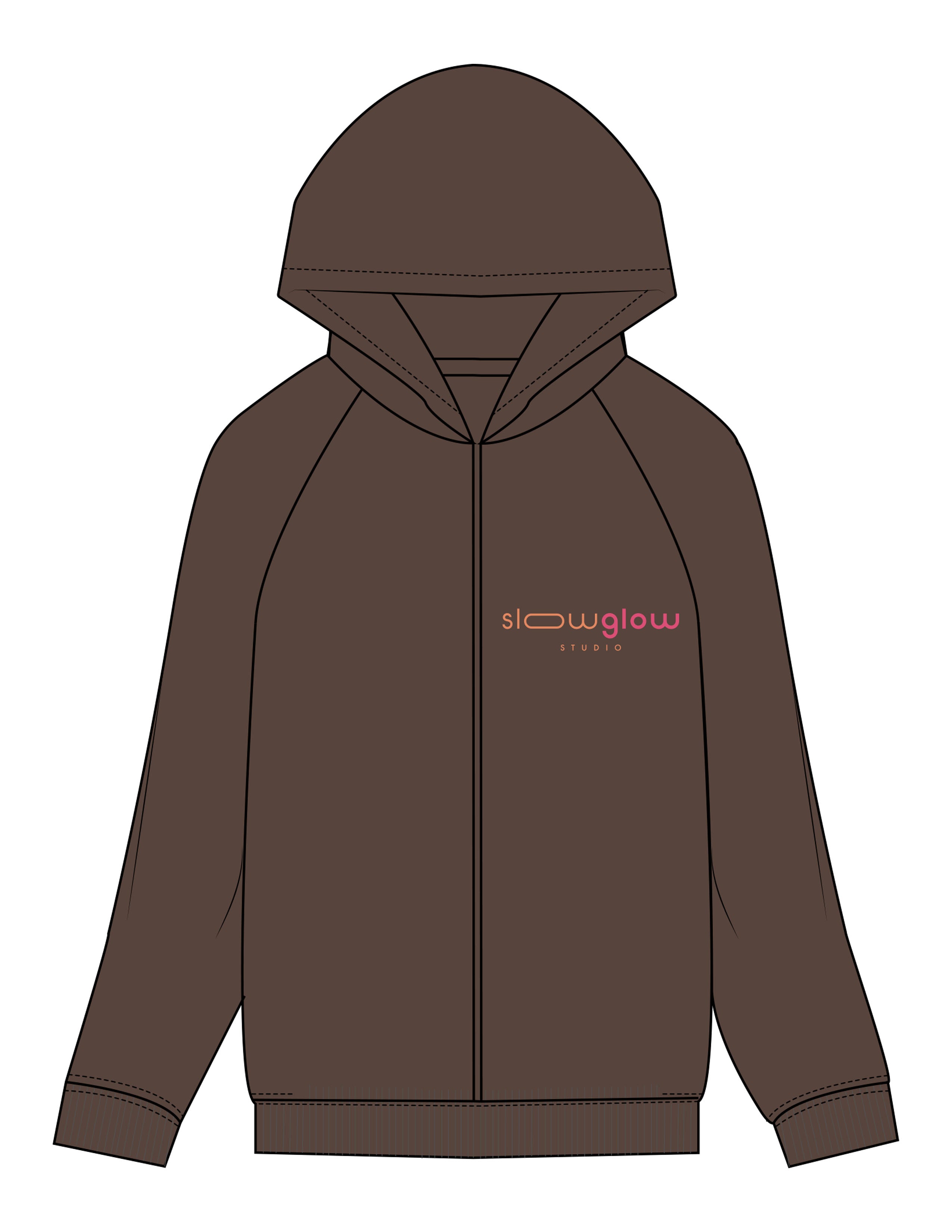 The Recycled Unisex Zip Hoodie - Brown - SLOW GLOW STUDIO - Left Chest Stacked - Printed - Full Color