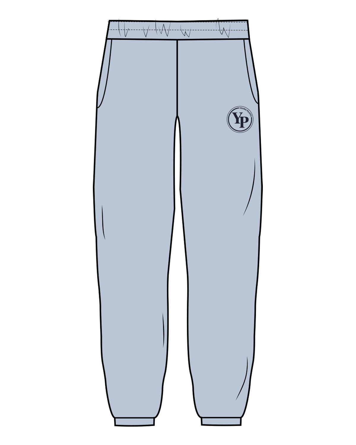 The Womens Sweatpants - Powder - YP - Left Leg Round - Embroidered - Dark Blue