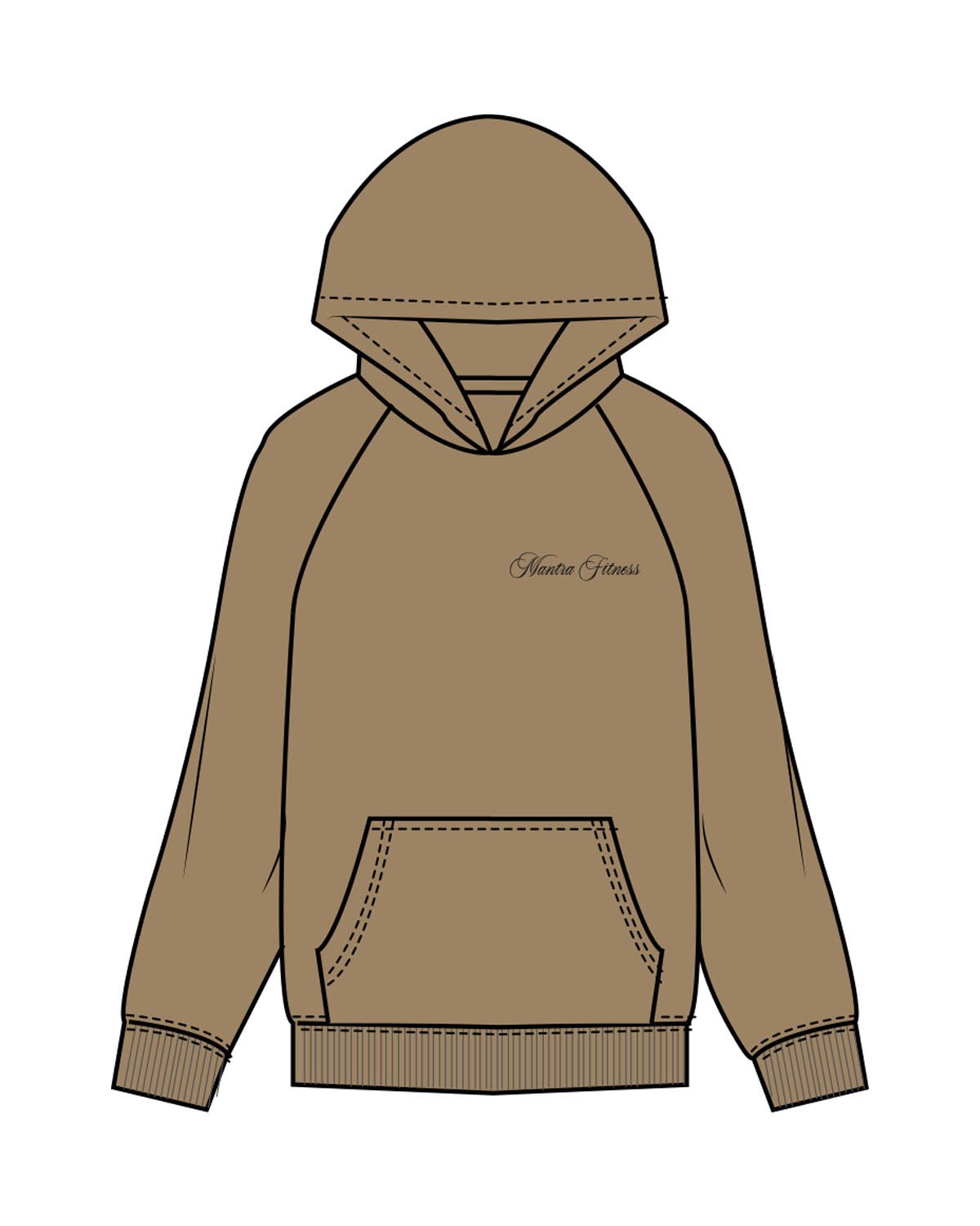 The Mens Hoodie - Sand - Mantra - Left Chest & Back Stacked - Printed - Black